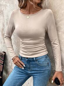 SHEIN LUNE Áo cổ lọ ôm vừa vặn eo màu nâu cho nữ, mùa thu đông - màu nâu - Xem 1