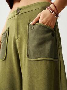 Bohemela 女款寬鬆度假和休閒褲，兩側口袋 - 軍綠色 - 查看 6