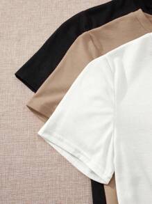 SHEIN EZwear Bộ 3 Áo thun bó sát cổ tròn tay ngắn in họa tiết "CALIFORNIA" đơn giản, giản dị dành cho nữ, mùa hè - Nhiều màu - Xem 4