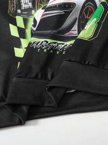 2pcs Teenage Boys' Casual Plaid Comfortable Hoodie Sweatshirt & Pants Set - Black - View 4
