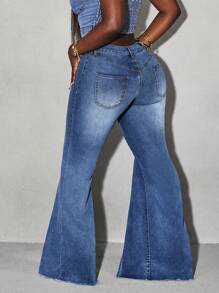 Slaydiva Solid Color Tight Fit Pocket Slit Wide Leg Sexy Jeans - Light Wash - View 3