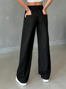 RueChic Women's Solid Low Waist Drawstring Parachute Pants - Black - View 2