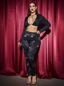 SHEIN SXY Áo crop top hở vai gợi cảm cỡ lớn cho lễ Halloween Quần áo Halloween - màu đen - Xem 3