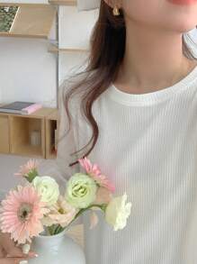 DAZY Áo sơ mi nữ tay dài cổ tròn màu trơn có trang trí nơ, thanh lịch, mùa xuân/thu, áo dài tay, quần áo nữ mùa thu - trắng - Xem 5