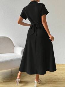 SHEIN Clasi Đầm Maxi Tay Ngắn Màu Trơn Đơn Giản Thường Ngày Có Thắt Lưng Cho Nữ - màu đen - Xem 2