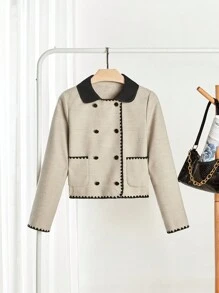 SHEIN LUNE Women's Two-Row Button Dual Pocket Commuter Blazer