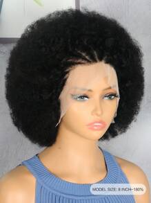 Box Cornrow Braided Afro Puff Wig Transparent Lace 13x4 Lace Frontal Short Human Hair Wigs With Pre Plucked Natural Black Remy Hair For Women Daily Use