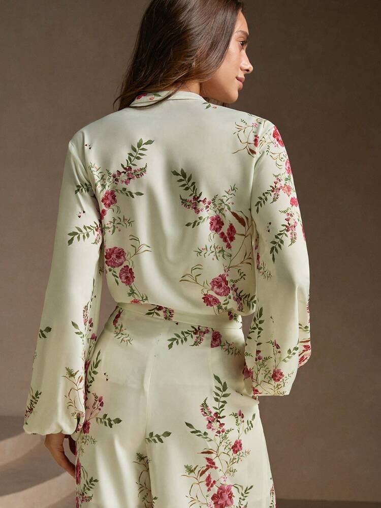 White Ruffled Colorful Floral Retro French Romantic Gentle Blouse For Women