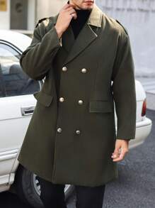 Manfinity Homme Abrigo cruzado informal de hombre, otoño - Verde militar - Ver 6