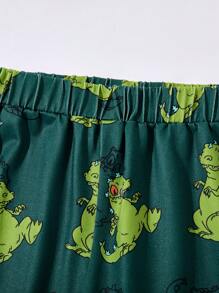 Nick 90s | SHEIN Bộ đồ ngủ mặc nhà thường ngày in hình khủng long hoạt hình cho bé trai, màu xanh ô liu - Nhiều màu - Xem 3