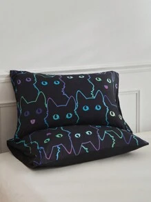 2/3 件儿童彩色条纹猫图案数码印花床上用品套装，可爱卡通儿童羽绒被套和枕套套装，适合所有季节（1/2 枕套 + 1 羽绒被套）