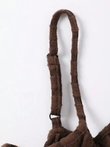 Tween Girl Solid Ribbed Knit Cardigan & Camisole Dress 2 Pieces Set, Autumn Fall Clothes - Brown - View 6