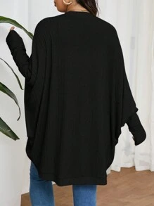 SHEIN Frenchy Plus Size Casual Loose Ribbed Velvet Knit Cardigan Sweater,Fall Women Clothes Winter Autumn - Black - View 2
