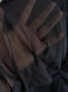 SHEIN 2pcs/Set Crinkle Lace Contrast Mesh Black Lingerie Dress With G-String For Women Underwear Outer For Going Out - Black - View 5