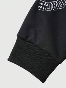 ROMWE MEN Street Life Men's Casual Hooded Sweatshirt, Suitable For Spring, Autumn And Winter - Black - View 4