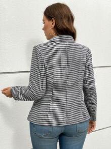 SHEIN Essnce 大码女装秋装新款时尚休闲通勤优雅职场工作返校服教师服商务职业骄傲装黑色上衣商务休闲大码外出上衣黑色西装外套大码女装秋冬新款时尚休闲法式黑白千鸟格西装外套 - 黑與白 - 查看 2