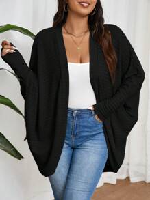 SHEIN Frenchy Plus Size Casual Loose Ribbed Velvet Knit Cardigan Sweater,Fall Women Clothes Winter Autumn - Black - View 4