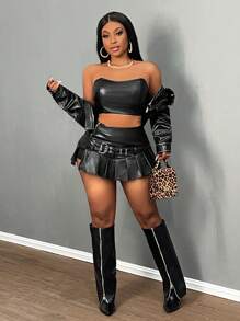 Slaydiva 大码/西装女士百褶迷你裙，节日、新年、情人节时尚 - 黑色 - 查看 7