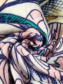 Frida Kahlo X SHEIN Women's Lightweight & Soft Floral Print Scarf, Great Gift,Summer Outfits, Spring Outfits,Beach, Vacation, Flower - Multicolor - View 8