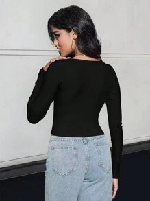 Zyxie Camiseta de manga larga ajustada, cuello redondo, unicolor, para mujer, primavera otoño