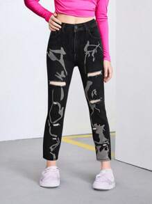 SHEIN Explorewe Y2K URBAN STREET Tween Girl Creative Design FashionCasual Jeans