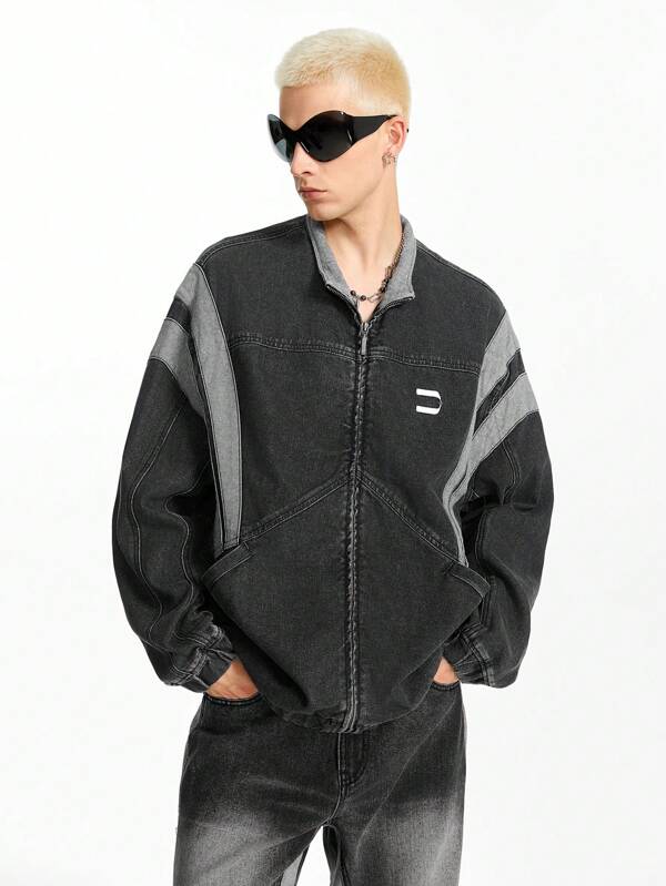 NEON BLANC Chaqueta de mezclilla de parchwork de ropa urbana para hombres