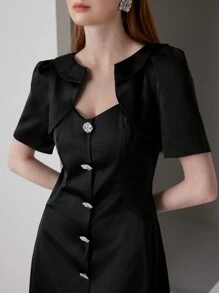 SHEIN Belle Solid Tube Formal Dress - Black - View 8