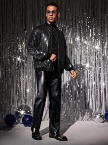 Manfinity VCAY 男士时尚休闲宽松亮片装饰拉链开衫