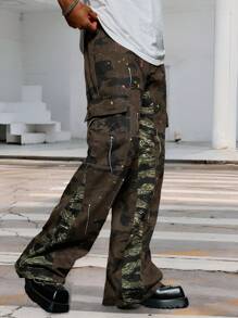 Manfinity EMRG Men's Fashion Camouflage Patchwork Cargo Jeans - Multicolor - View 4