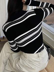 DAZY Women's Striped Collared Long Sleeve Business Casual Pullover Sweater