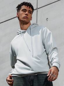 Manfinity Hypemode Loose Fit Men's Cross & Letter Graphic Drop Shoulder Drawstring Hoodie,Graphic Sweatshirt,Fall Men Clothes,Grey Sweater