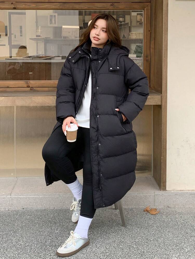 Dazy Petite Plus Plus Size Women Hooded Long Thick Solid Color Long Sleeve Casual Winter Jacket Women Coats