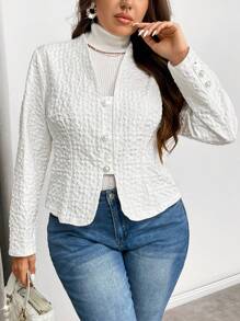 SHEIN Privé Chaqueta de cárdigan de cuello en V con textura de tela básica elegante en talla grande