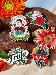 Frida Kahlo X SHEIN 4pcs Figure And Floral Pattern Fridge Magnets - Multicolor - View 1
