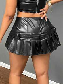 Slaydiva 大码/西装女士百褶迷你裙，节日、新年、情人节时尚 - 黑色 - 查看 2