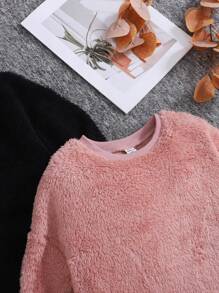 SHEIN Leap Crew Tween Girl Solid Drop Shoulder Pullover Sweatshirt 2 Pieces/Set For Daily Wear In Fall/Winter - Multicolor - View 4