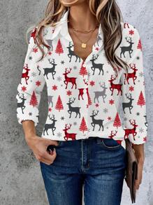 EMERY ROSE Christmas Dress,Short Sleeve Tops - Multicolor - View 4