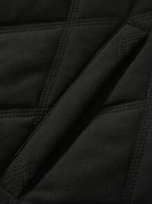 Manfinity Homme Abrigo casual acolchado para hombre, estilo clásico de bombardero, bordado de letras, otoño/invierno - Negro - Ver 4