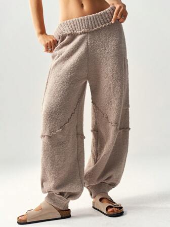 Bohemela Plus Size Solid Color Casual Elastic Waist Sweatpants, Suitable For Autumn/Winter