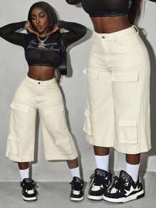 SHEIN Slayr Women's Loose High Waisted Wide Leg Jeans - Apricot - View 3