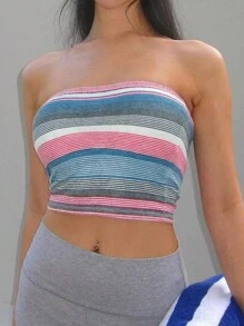 INAWLY 女士条纹印花抹胸无袖上衣 - 彩色 - 查看 1