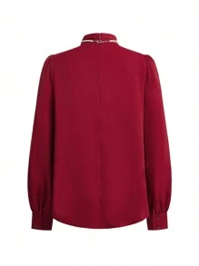 SHEIN Clasi Women's Burgundy Long Sleeve Pearl Elegant Versatile Blouse (Detachable) Halloween Costume Fall Women Clothes  Long Sleeve Shirt - Burgundy - View 4
