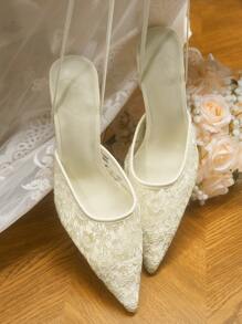 CUCCOO HITCHD Pointed Toe Lace-Up High Heel Women Pumps Fall - White - View 2