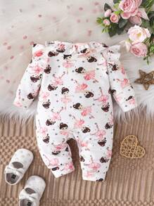 Baby Girl Cute Ballet Dancer Print Long Sleeve Jumpsuit, Spring & Autumn - Multicolor - View 2