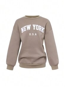 SHEIN Girlism 2pcs/Set Tween Girls' Oversized Casual Letter Print Long Sleeve Crew Neck Sweatshirt And Sweatpants Set