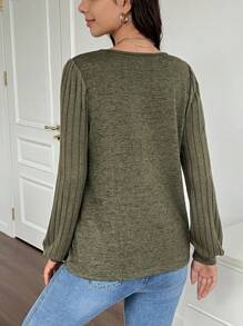 SHEIN Pregnant Women's V-Neck Long Sleeve Casual Loose T-Shirt, Spring And Autumn, For Maternity - Army Green - View 2