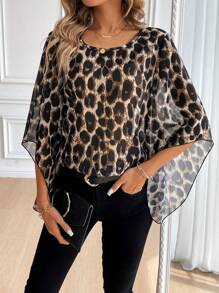 EMERY ROSE Women's Summer Leopard Print Batwing Loose Casual Blouse - Multicolor - View 1