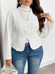 SHEIN Privé Chaqueta de cárdigan de cuello en V con textura de tela básica elegante en talla grande