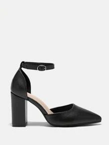 CUCCOO BIZCHIC Fashionable Black Block Heel Pointed Toe Ankle Strap Dress Pumps For Women, Suitable For Commute, Date, Party And Holiday Spring Shoes Spring Break Easter For Christmas Spring Shoes - Black - View 2