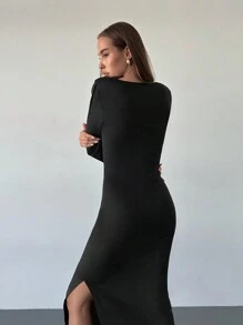 Aloruh Đầm dự tiệc ôm vừa vặn cổ khoét sâu gợi cảm thời trang dành cho nữ, Thu/Đông - màu đen - Xem 8